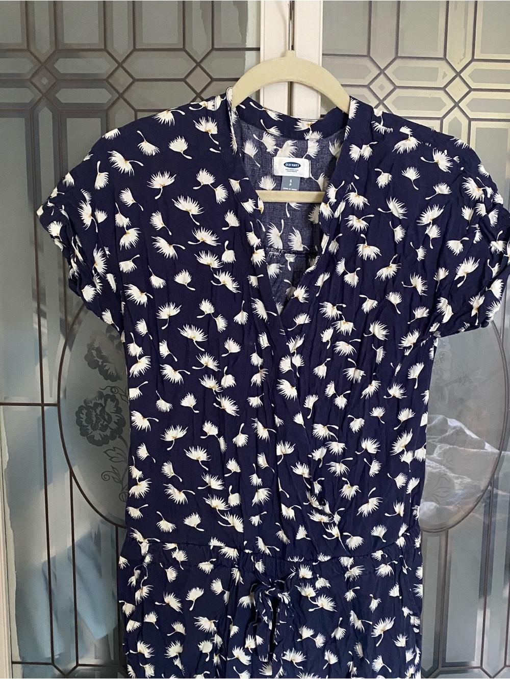 Old Navy Navy Blue Printed Wrap Women’s Jumpsuit